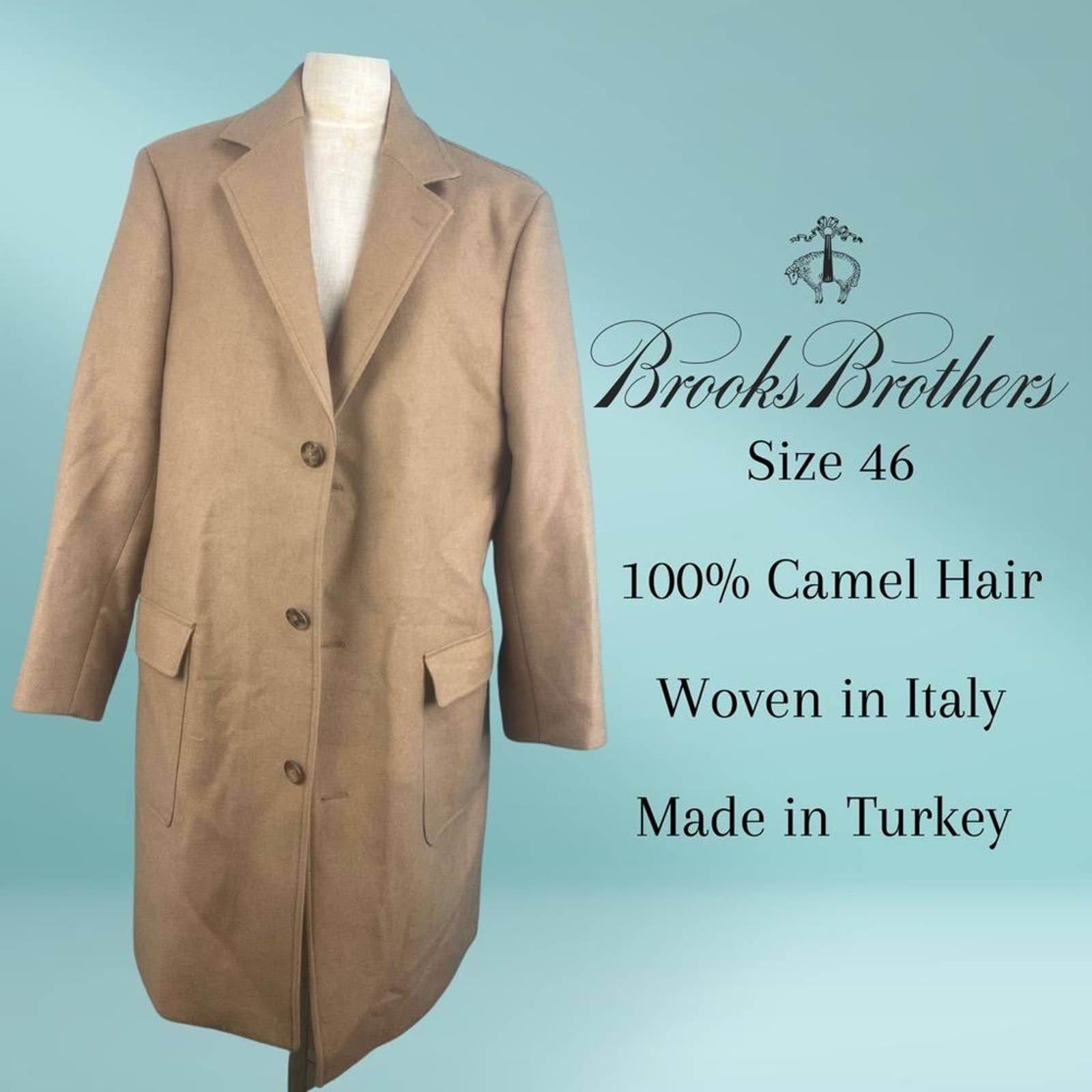 image of Brooks Brothers Fratelli Bacci Camel Hair Wool Coat 46R in Tan, Men's (Size Small)