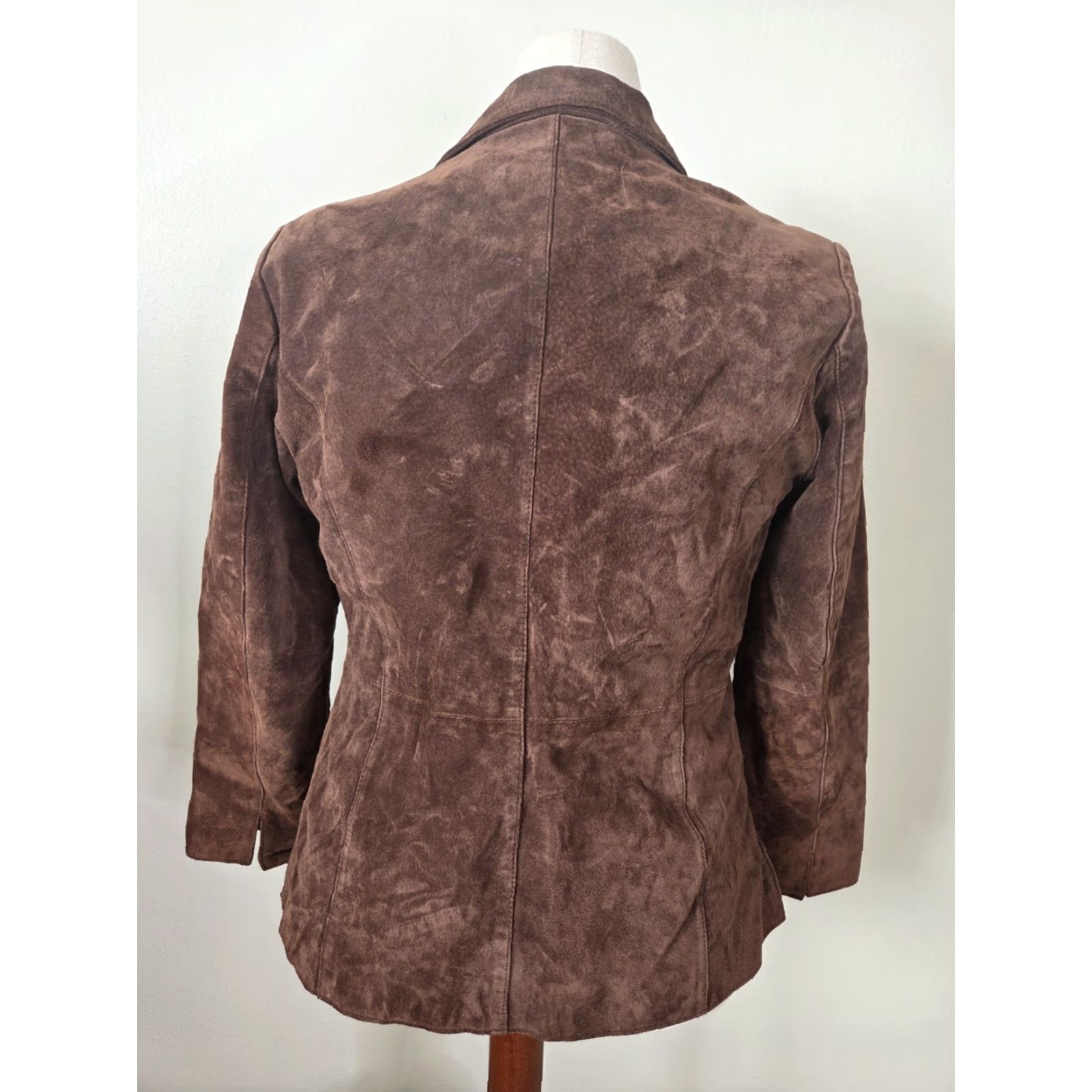 Vintage VINTAGE Y2K Brown Suede Leather Jacket Womens L Full Zip Collared Leather Jacket Brown 90s Biker Classic Pockets Womens Size L / US 10 / IT 46 - 3 Thumbnail