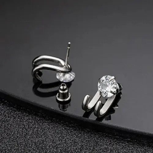 Other 925 Silver Platef CZ Cubic Zirconia Stud Earrings for Men Size ONE SIZE - 3 Thumbnail