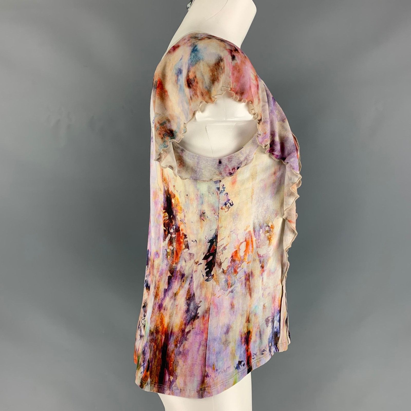 Nina Ricci 8 Pink Multicolour Cotton & Elastane Tie Dye Blouse Size M / US 6-8 / IT 42-44 - 2 Thumbnail