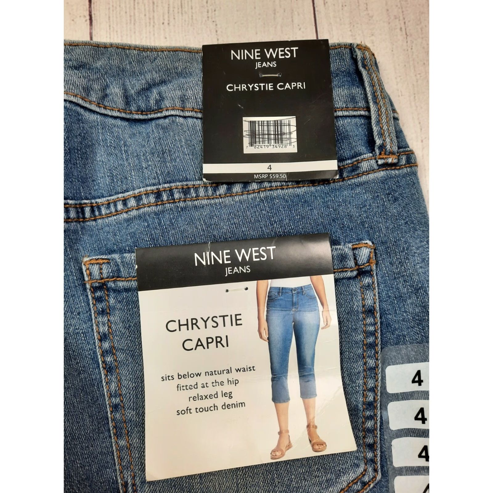 Nine West NINE WEST Chrystie Stretch Denim Capri Womens 4 Jeans Capri Cotton Blend Diana Denim Light 27 22 Inseam 8.5 27-28 Waist Womens Size ONE SIZE - 3 Thumbnail