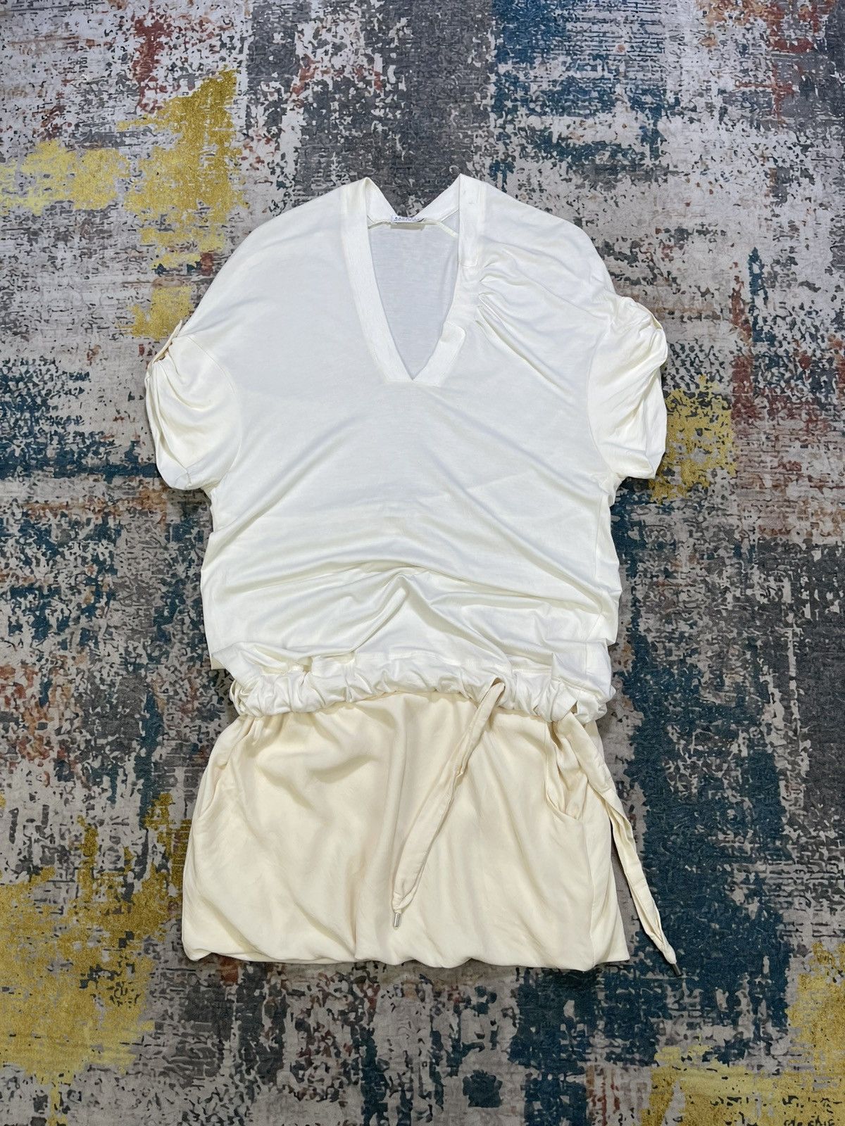 Brunello Cucinelli Brunello Cucinelli White Ruched Drawstring Mini Dress Size M / US 6-8 / IT 42-44 - 1 Thumbnail