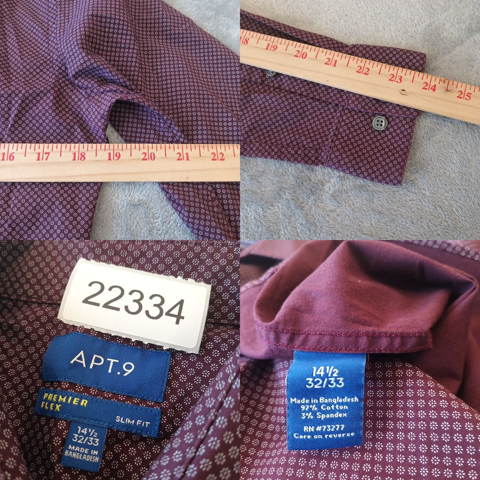 Apt. 9 Apt. 9 Shirt Mens Slim Purple Geometric Long Sleeve Button Up Dress Shirt 14.5 Regular Mens Size US M / EU 48-50 / 2 - 8 Thumbnail