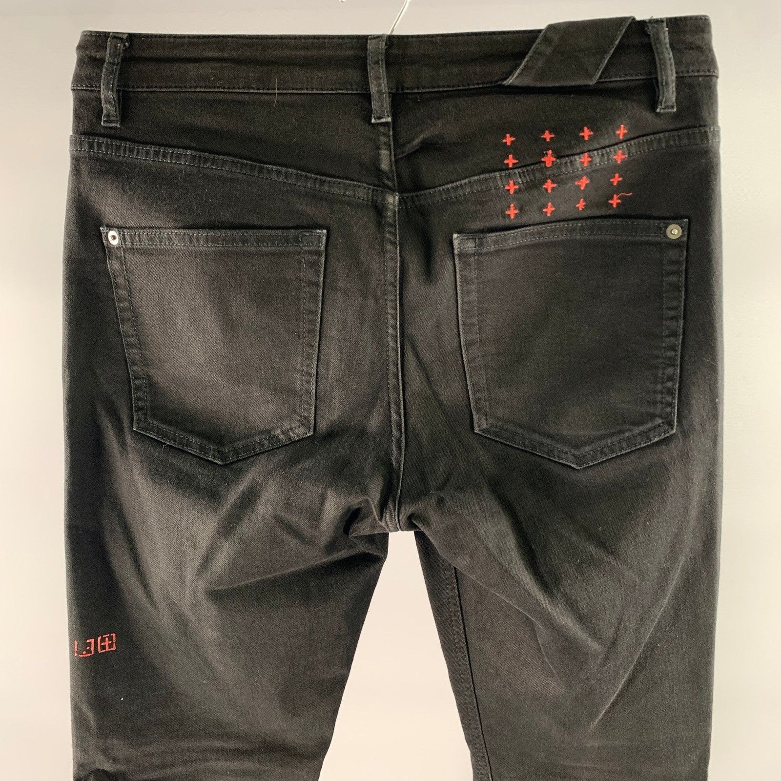 Ksubi KSUBI Size 32 Black Embroidered Cotton Slim Fit Jeans Size US 32 / EU 48 - 2 Thumbnail