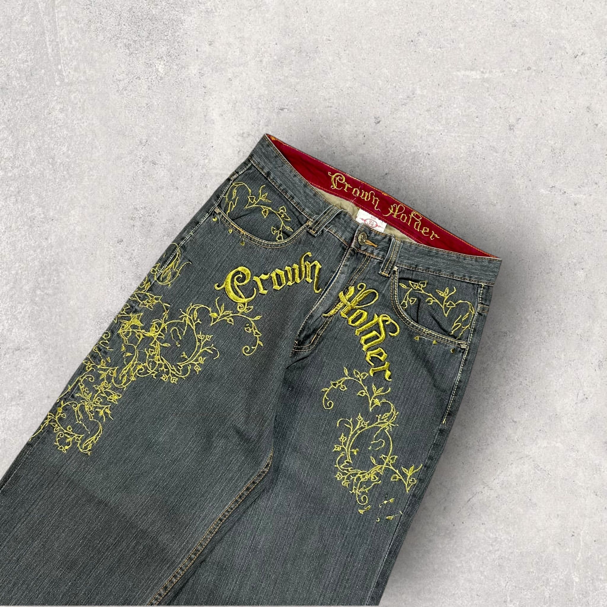 Japanese Brand × Vintage Vintage CROWN HOLDER Bagg Embroidery Jeans 33 Size US 33 - 3 Thumbnail