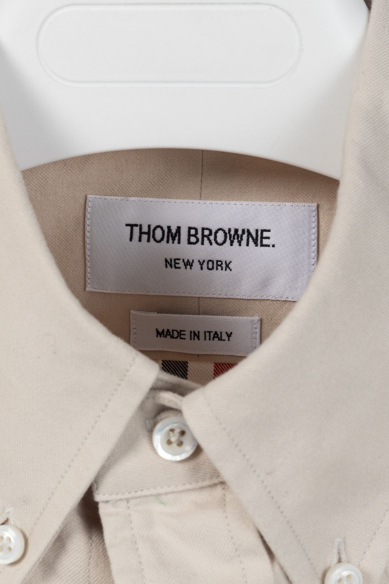 Thom Browne Thom Browne AW/23 Beige Cotton Flannel Back-Stripe Shirt Size US S / EU 44-46 / 1 - 4 Thumbnail