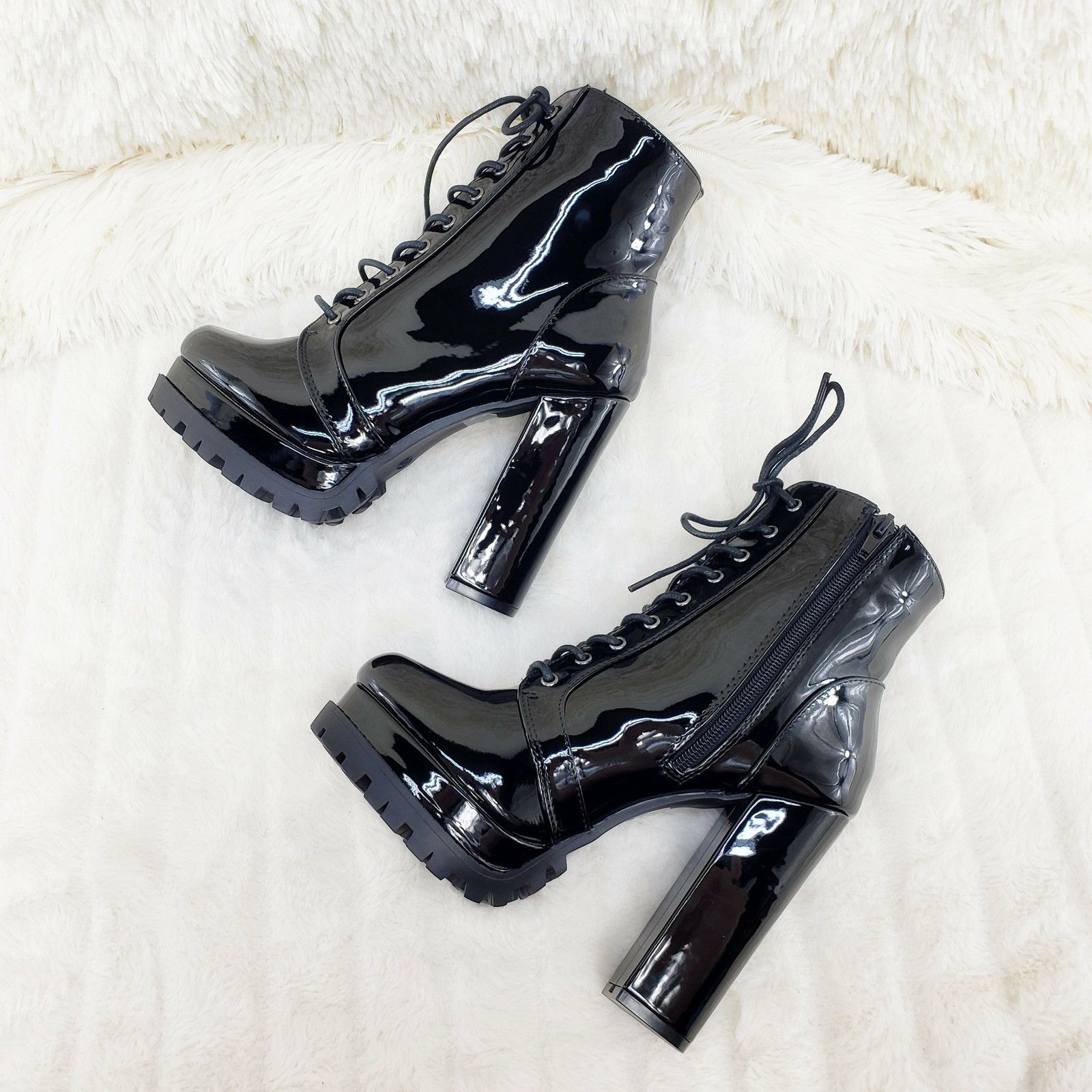 Other Wild Diva Vivian Black Patent Chunky Heel Platform Ankle Boo Size US 8.5 / IT 38.5 - 2 Thumbnail