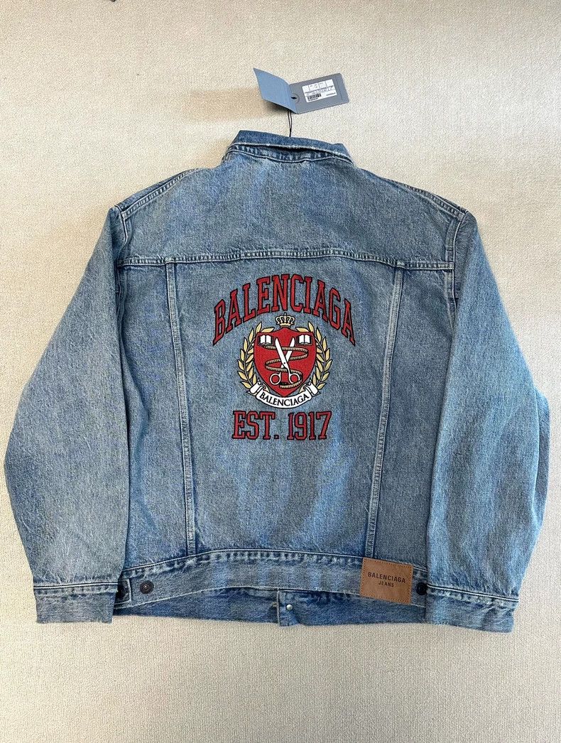 Balenciaga Scissors Logo embroidered lapel denim jacket 250