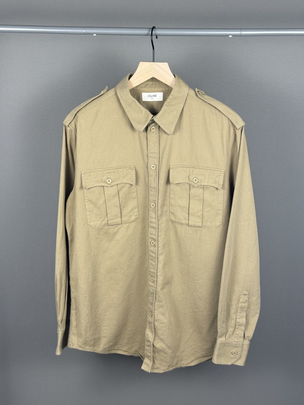 Celine SS 20 Celine X Hedi Slimane Military Shirt in Cotton Twill Size US M / EU 48-50 / 2 - 2 Thumbnail