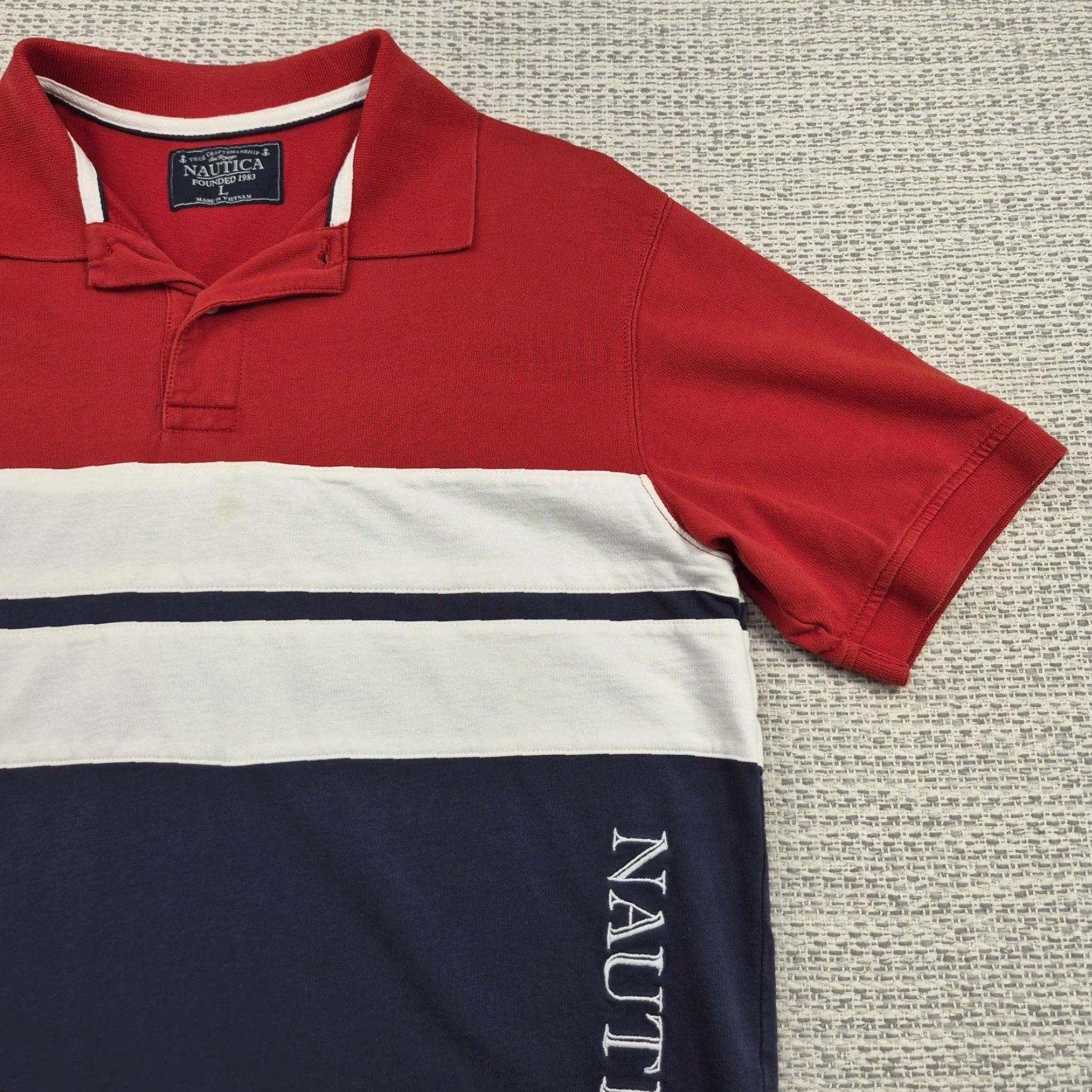 Nautica Nautica Polo Shirt Mens Large Colorblock Red White Navy Knit Shirt Size US L / EU 52-54 / 3 - 2 Thumbnail