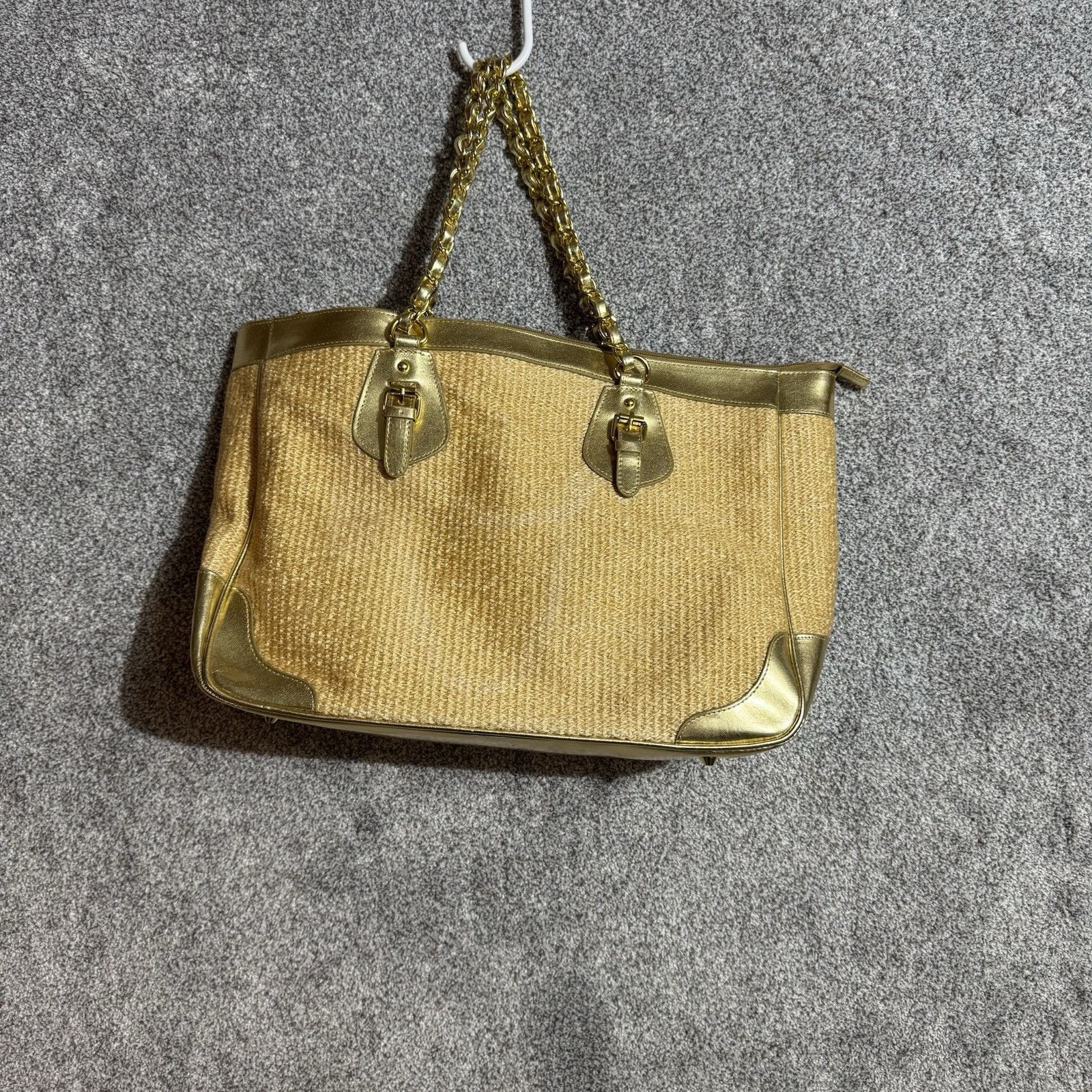 Other Y2K Boho Chic Woven Tote Bag Natural Gold Sparkly Metallic Size ONE SIZE - 4 Thumbnail