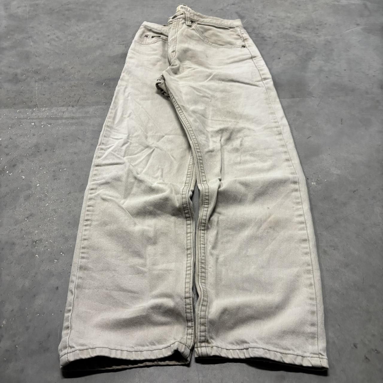 Japanese Brand × Vintage Crazy Vintage Y2K/2000s Faded Cream Streetwear Denim Jeans! Size US 32 / EU 48 - 3 Thumbnail