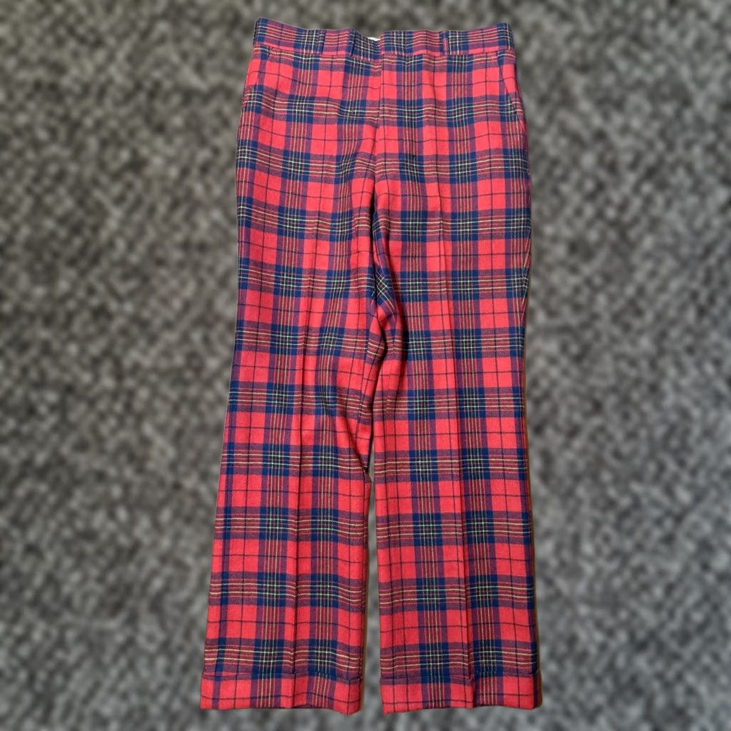 Vintage VINTAGE Corbin Pants Plaid Wool 33 x 30 70s Red Size US 33 - 1 Thumbnail