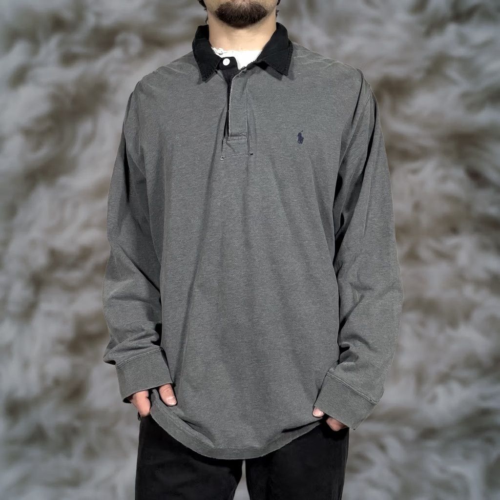 Polo Ralph Lauren VINTAGE Polo by Ralph Lauren Rugby Shirt 2XL Gray Collar Long Sleeve Polo Shirt Mens Size US XXL / EU 58 / 5 - 1 Thumbnail