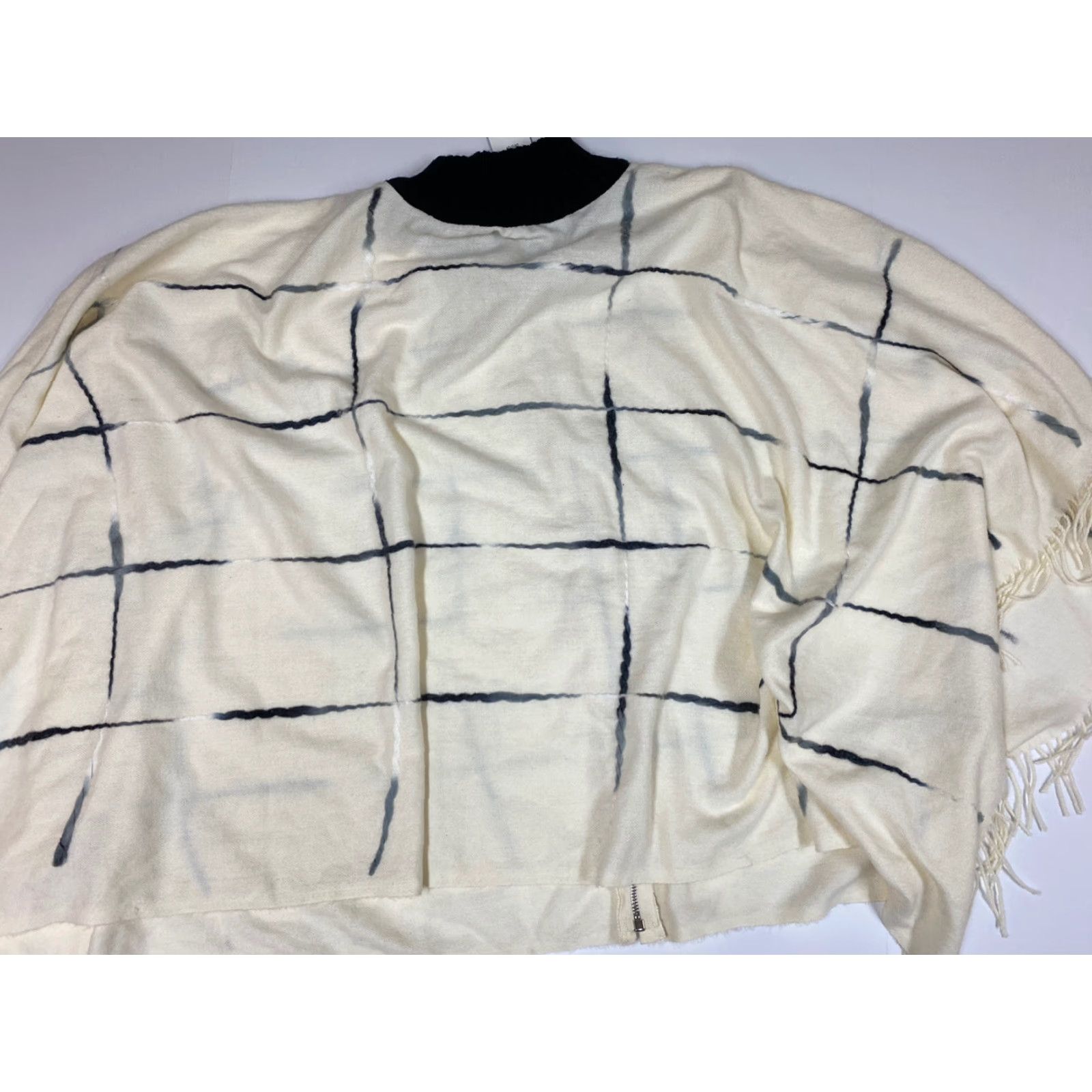 DKNY dkny Womens Sweater Cape One Size Beige Knit Cable-Fleece Fur Trim Zip Mock Neck Vintage No Size ONE SIZE - 6 Thumbnail