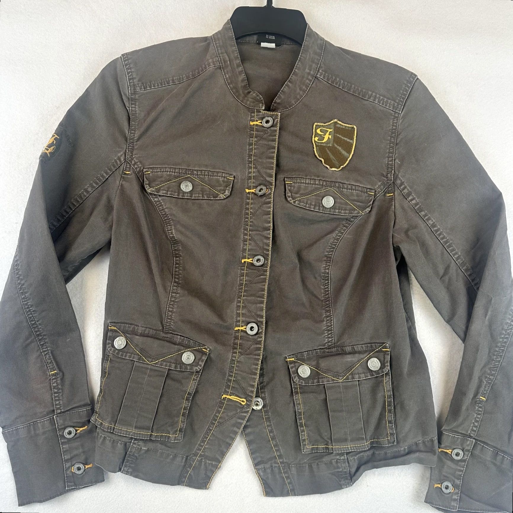 Fubu FUBU Jacket Womens 2XL Military Dark Shadow Embroidered Button Pockets Logo Casual Winter Spring Fall Gray Size XXL / US 16-18 / IT 52-54 - 4 Thumbnail