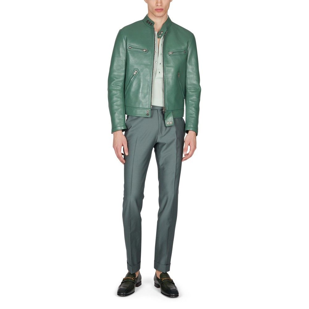 Tom Ford o1loc1c0924 LXR014 Leather Biker Jacket in Green Size US L / EU 52-54 / 3 - 2 Thumbnail