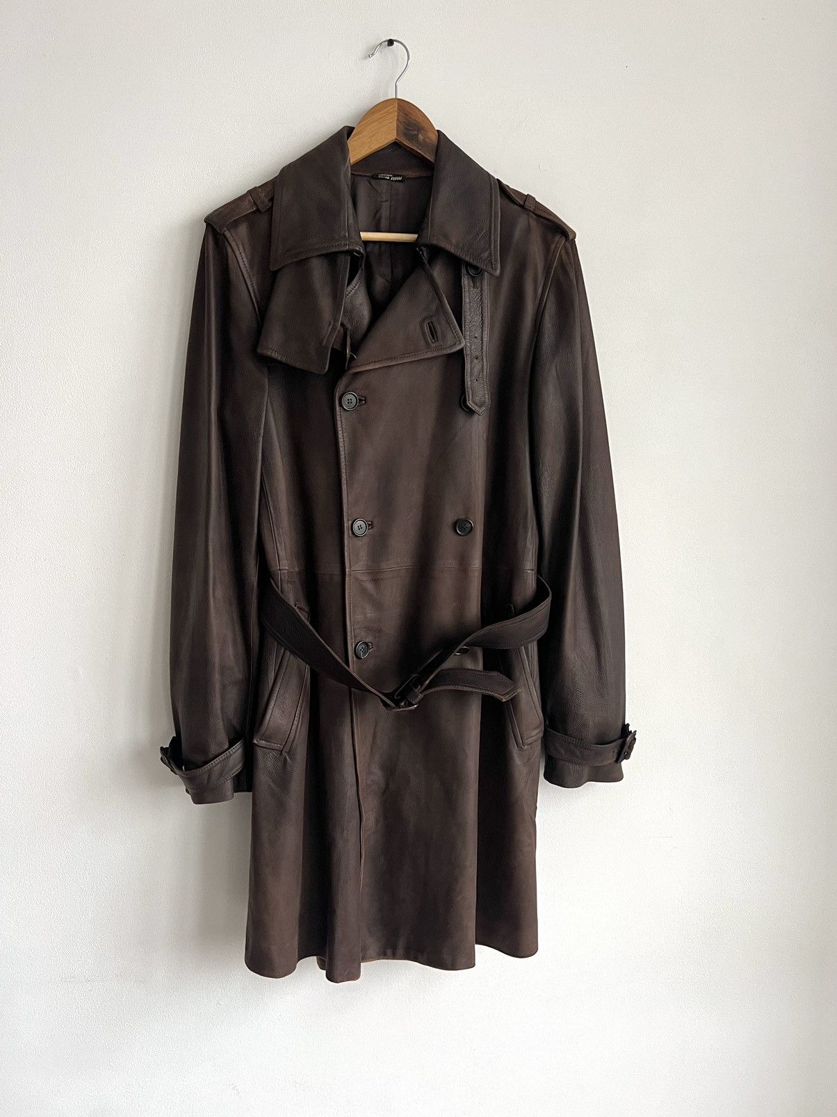 Miu Miu 🔥Archive Miu Miu FW2006 Hand Dyed Leather Trench Coat Brown Size M / US 6-8 / IT 42-44 - 2 Thumbnail