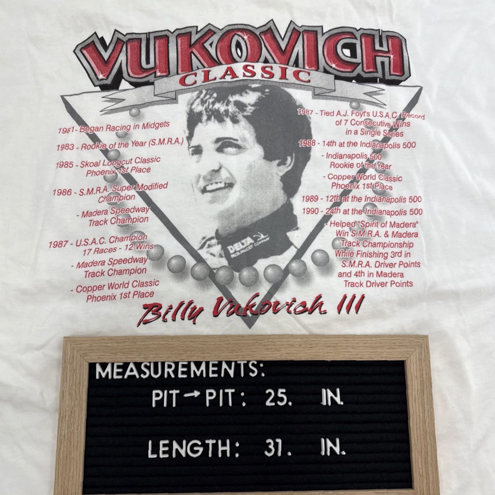 Gildan VINTAGE VUKOVICH Classic Sz XL Racing Shirt White Front & Back Graphic - VG Short Sleeve Crew Neck Men T-Shirt XL White Nike? Size US XL / EU 56 / 4 - 8 Thumbnail