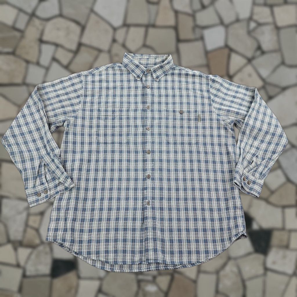 Vintage VINTAGE Woolrich Shirt Mens XL Blue Plaid Dark Denim Button-Up Long Sleeve Work Size US XL / EU 56 / 4 - 1 Thumbnail