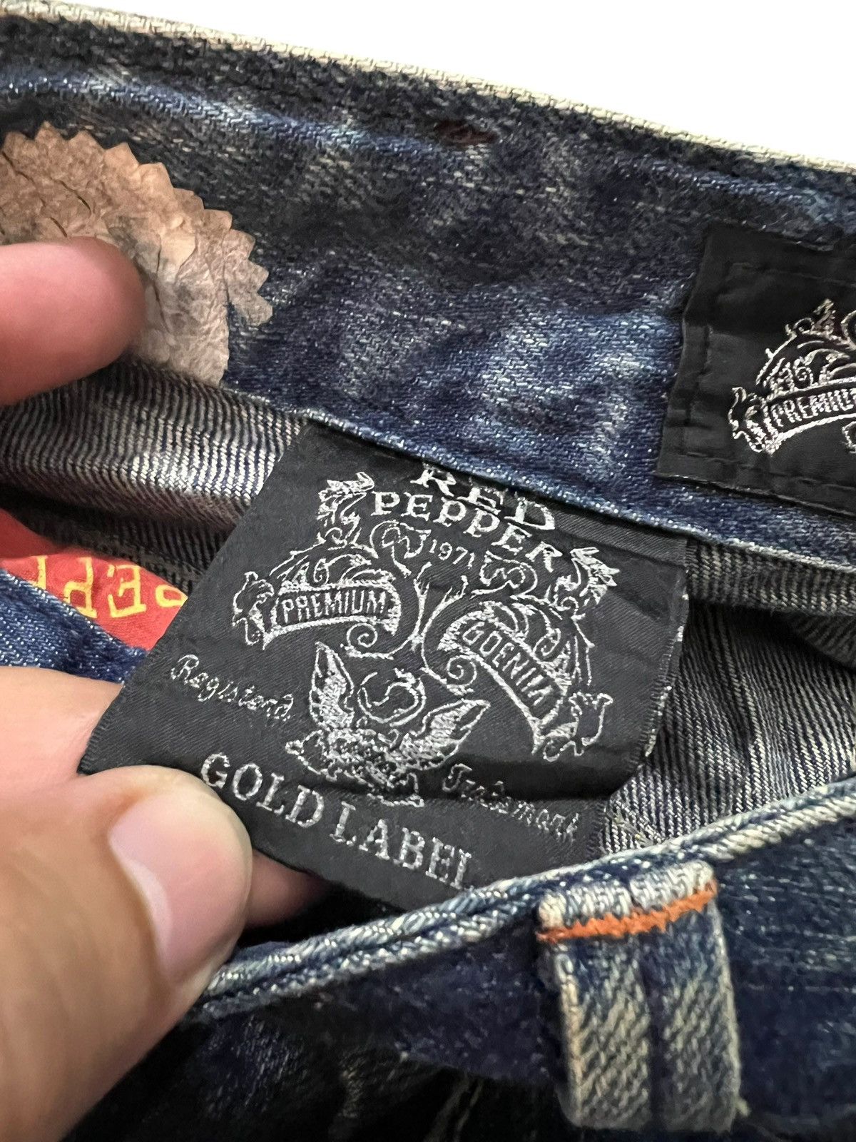 Japanese Brand 💥Flare low rise💥Red pepper Clawmark Mud wash Jean Very Rare Size US 29 - 12 Thumbnail