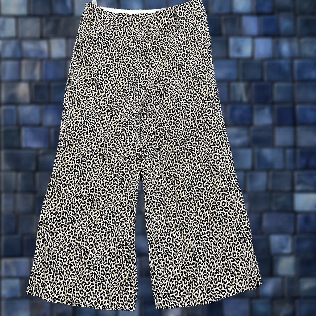 J.Crew J.CREW Pants Womens 6 Wide Leg Cropped Leopard Print Silk Zip Fly J5692 Size 28" / US 6 / IT 42 - 1 Thumbnail