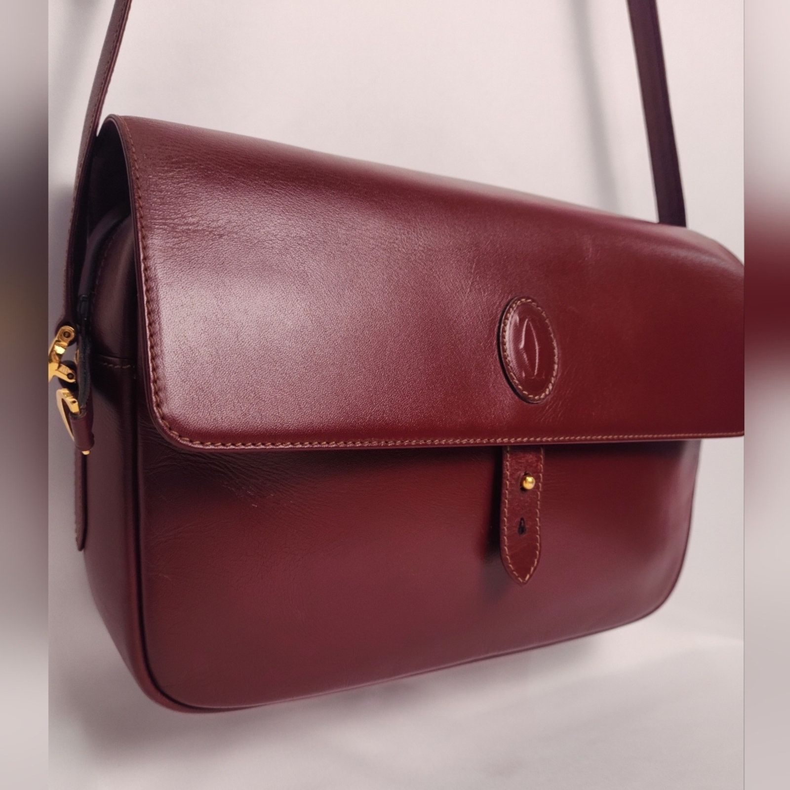 Cartier Cartier Burgundy Bordeaux Leather Shoulder Bag Size ONE SIZE - 4 Thumbnail