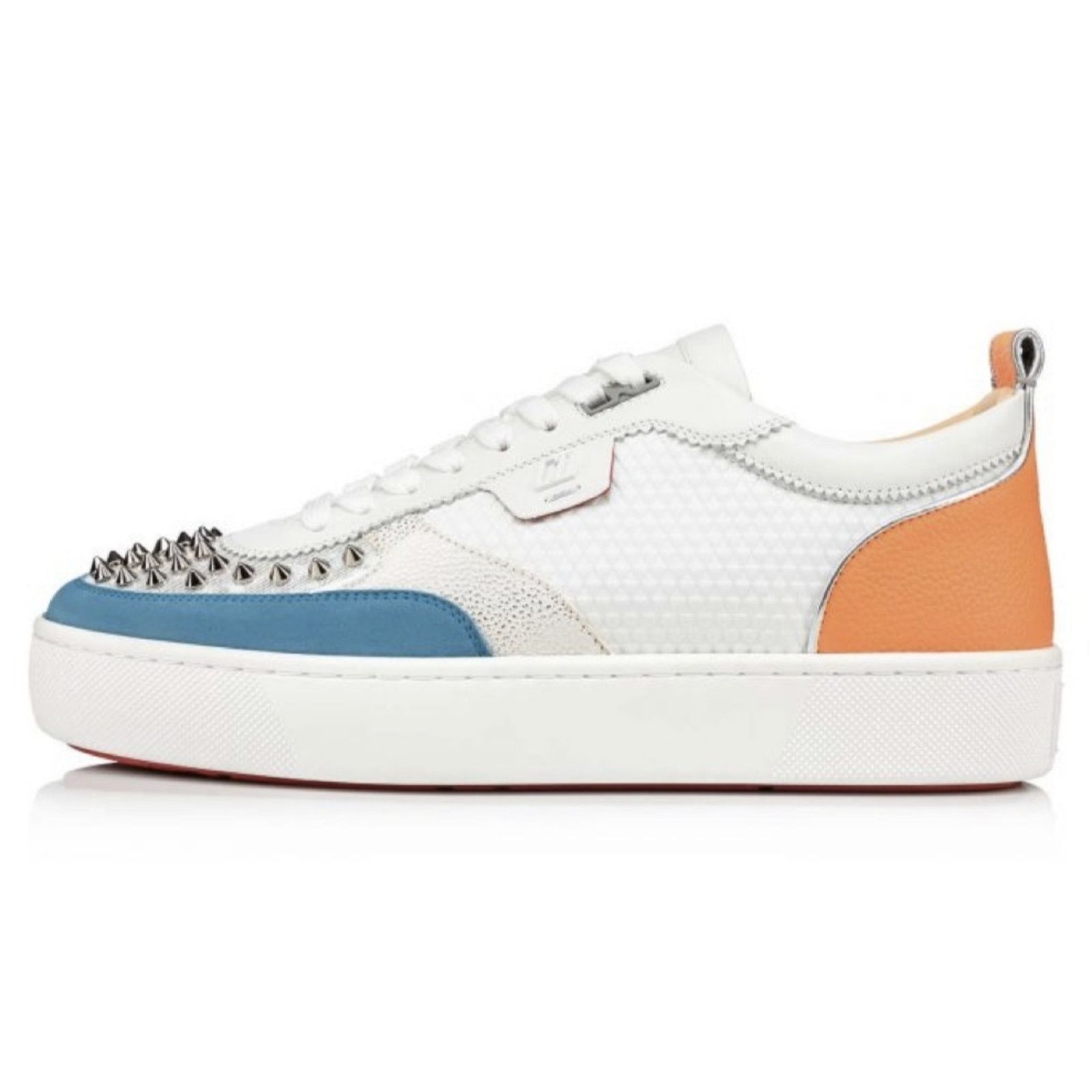 Christian Louboutin Christian Louboutin Mens Happyrui Spikes Flat White Blue Size US 11 / EU 44 - 3 Thumbnail
