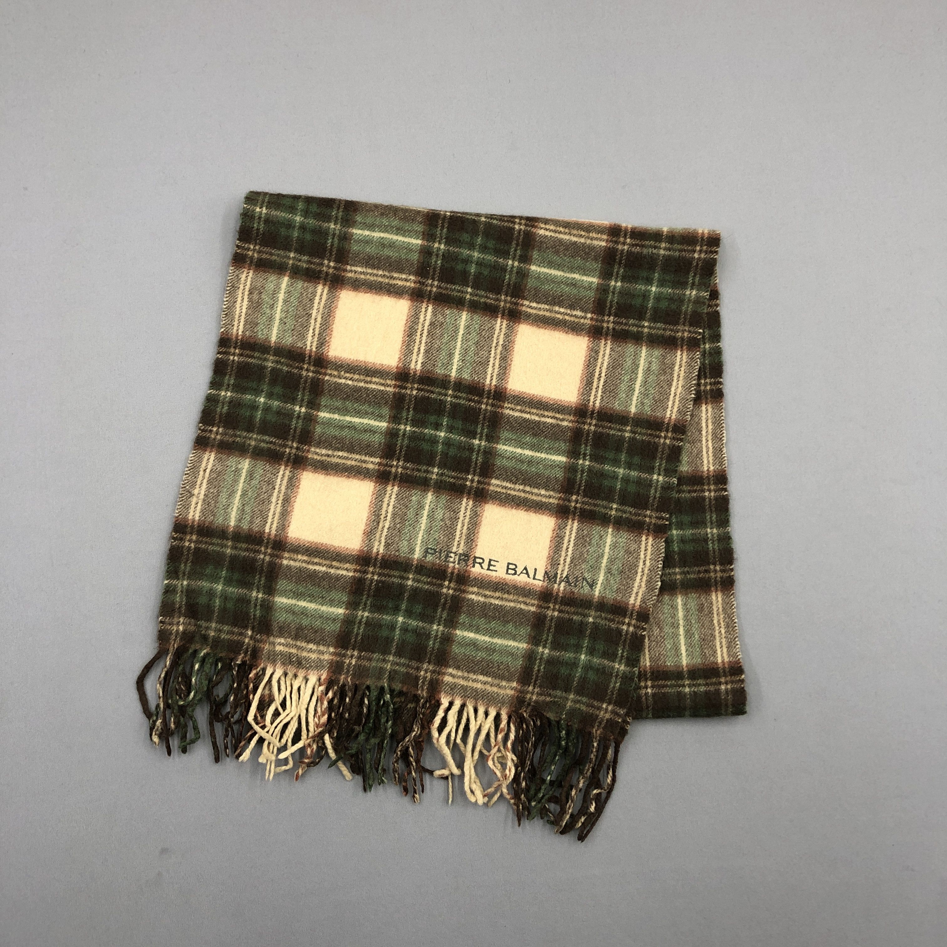 Japanese Brand Vintage Pierre Balmain Scarf Muffler Wool Plaid Scarves Size ONE SIZE - 3 Thumbnail