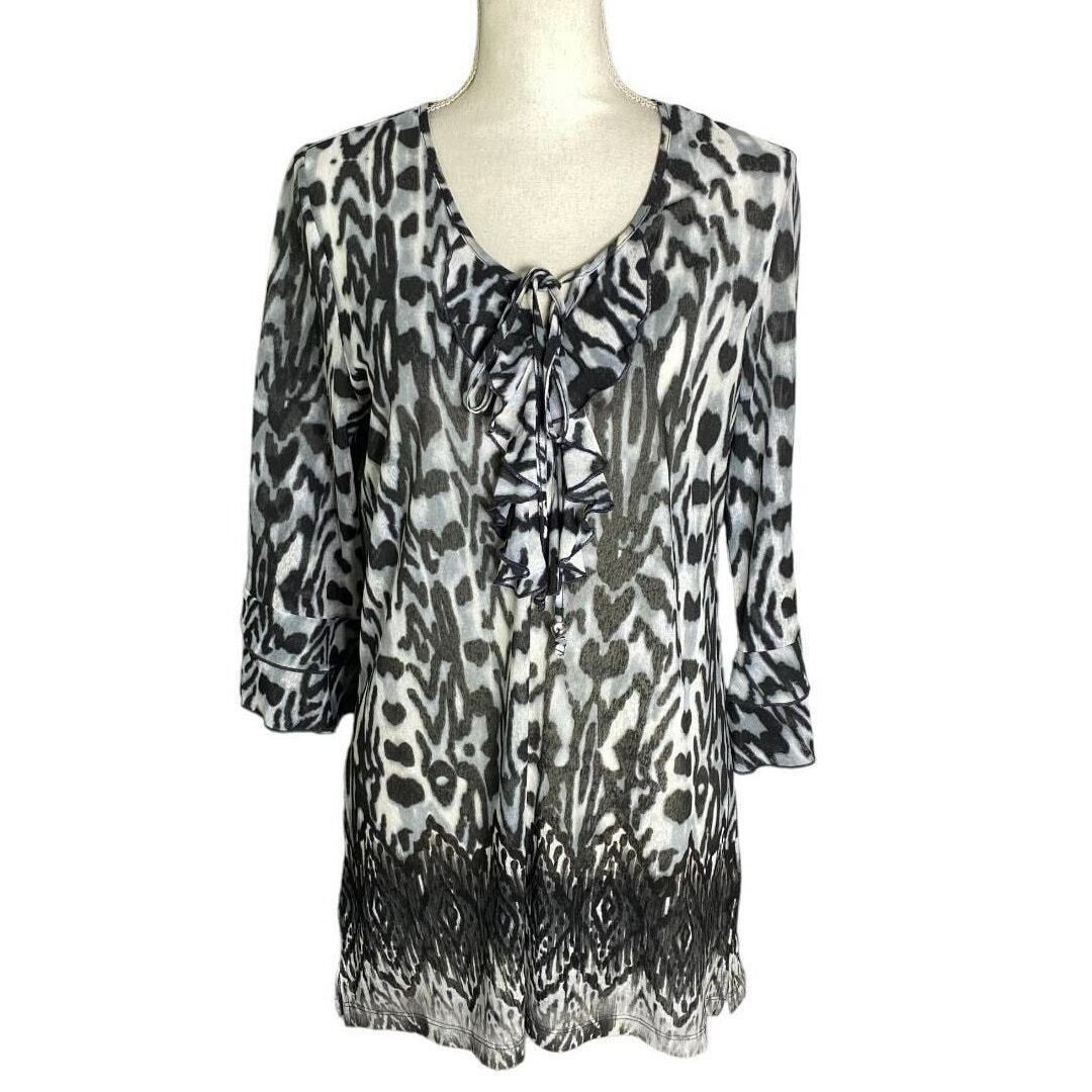 Other Susan Graver Womens Tunic Top Sheer Animal Print Keyhole Bla Size S / US 4 / IT 40 - 1 Thumbnail