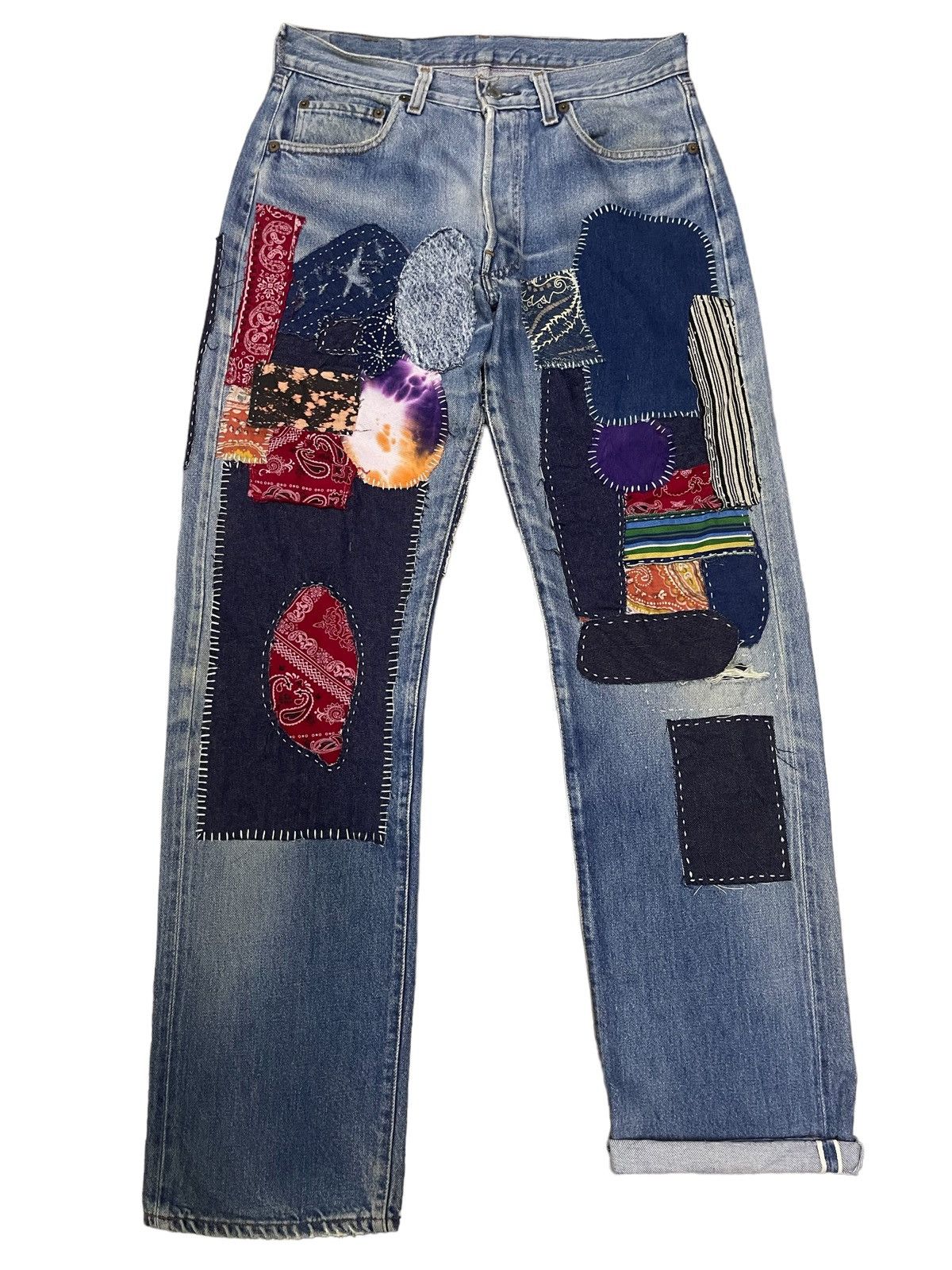 image of 1 Of 1 x Levis Vintage 70's Levis 501 Selvage Boro Sashiko Patchwork in Blue, Men's (Size 30)