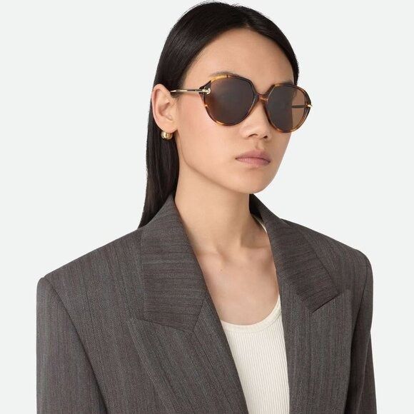 Bottega Veneta Bottega Veneta BV1436S 002 Sunglasses Havana Square Frame Size ONE SIZE - 2 Thumbnail