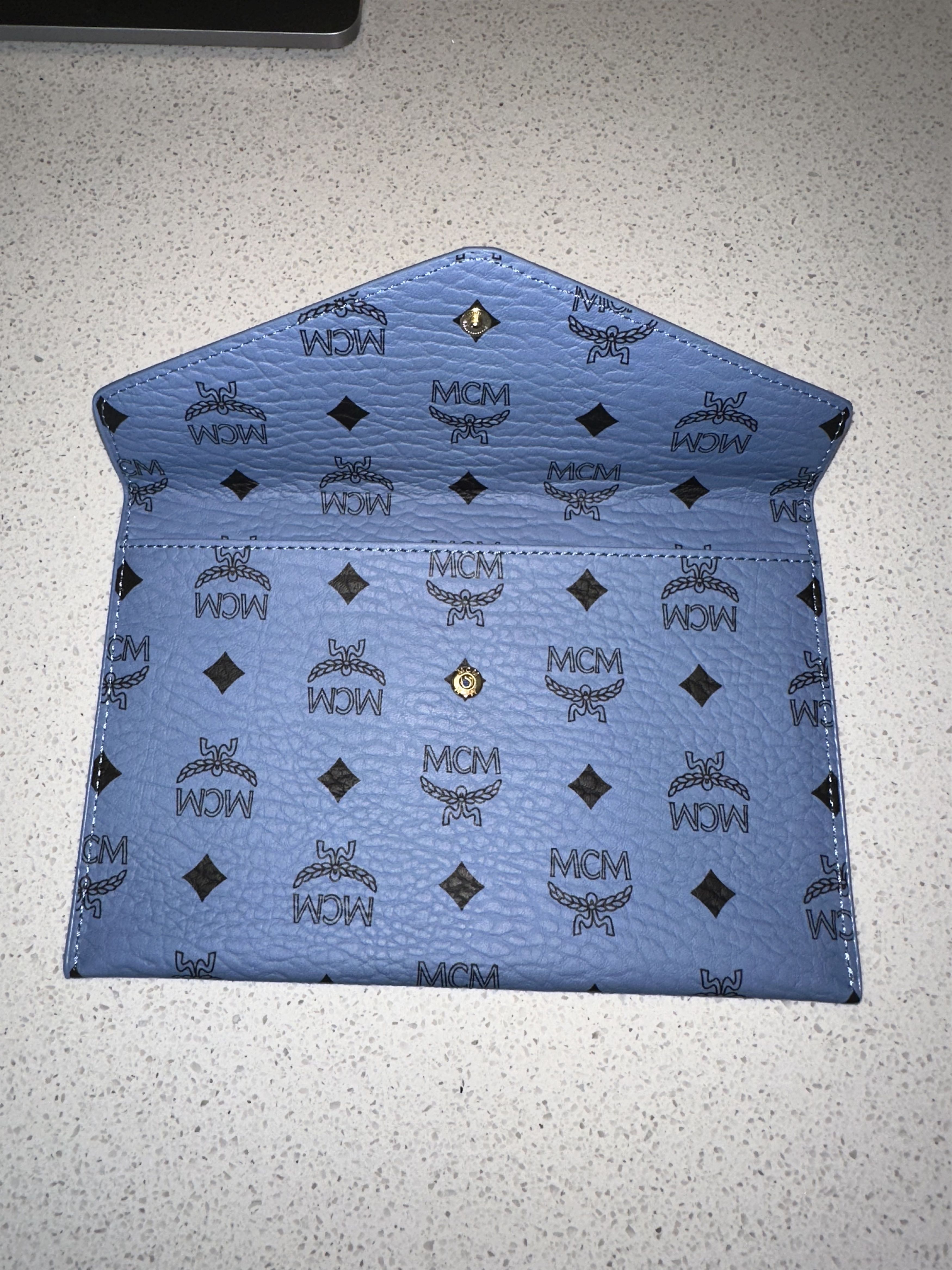 MCM MCM Leather Envelope Clutch Blue Visetos Size ONE SIZE - 2 Thumbnail