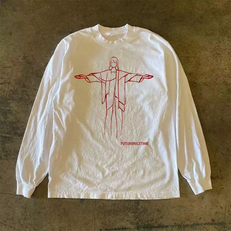 Japanese Brand × Vintage Street washed retro God pattern loose long sleeve t-shirt Size US L / EU 52-54 / 3 - 1 Thumbnail