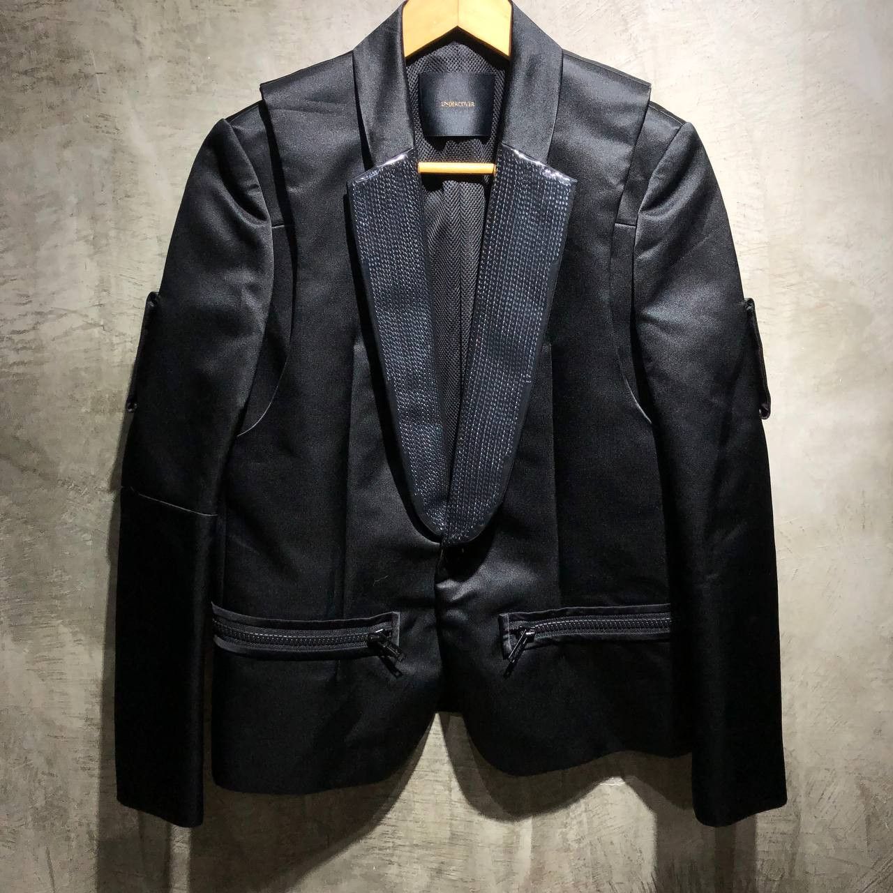 image of Undercover Japan Black Satin Silk Layered Chain Pvc Blazer, Men's (Size 44R)