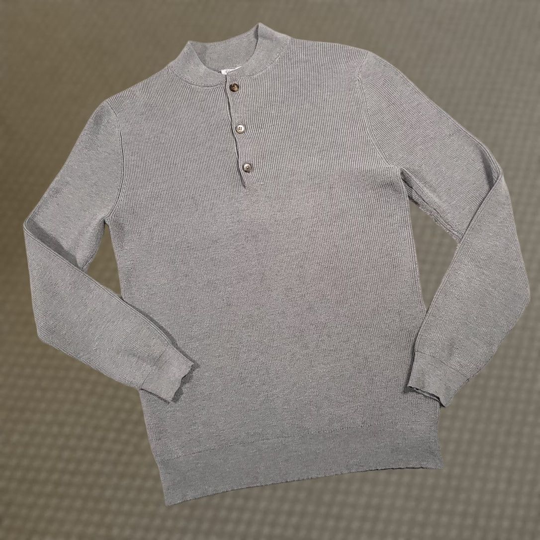 Vintage CooFandy Sweater Mens Medium Gray Ribbed 1/4 Button Long Sleeve Knit Men Slim M Gray Knit Pullover Christmas Snowflake Holiday Winter Mens Size US M / EU 48-50 / 2 - 1 Thumbnail