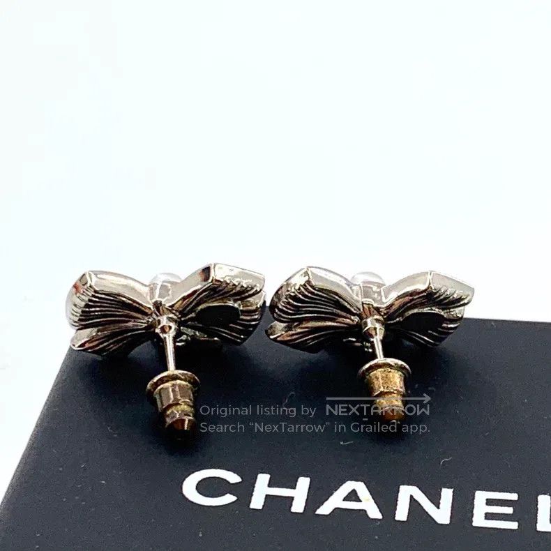 Chanel Chanel Silver bow double C diamond stud earrings Size ONE SIZE - 4 Thumbnail