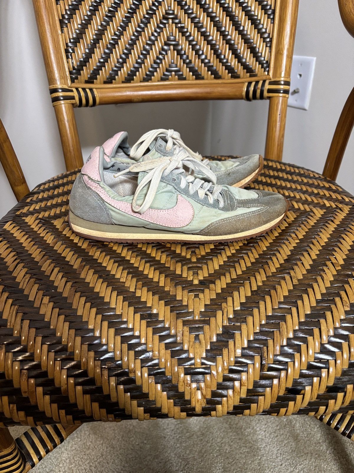 Nike Vintage 80s Nike Running Shoes Pink Green Size 8 Size US 8 / IT 38 - 1 Thumbnail