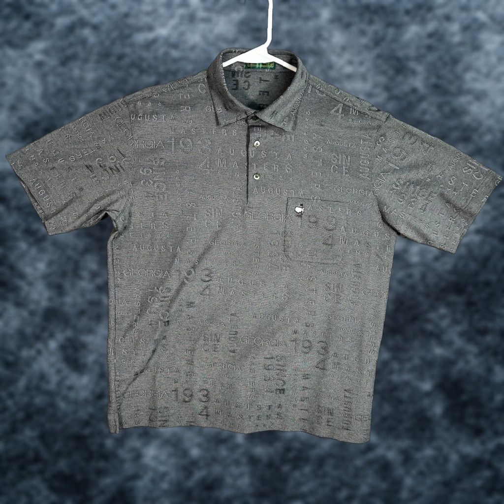VINTAGE Augusta Masters Golf Polo Shirt Adult Large Gray All Over Knit Mens Polo 90s Shirt (Size L)