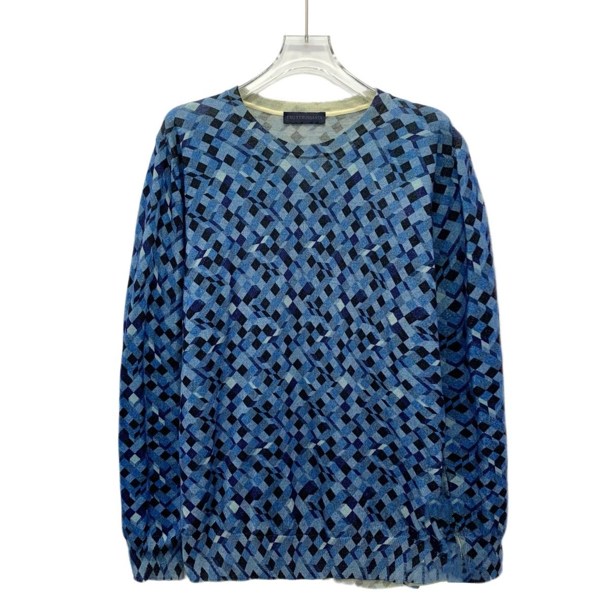 Trussardi Trussardi Blue Plaid Wool Long Sleeve Knit Sweater K26WX Size US S / EU 44-46 / 1 - 1 Thumbnail