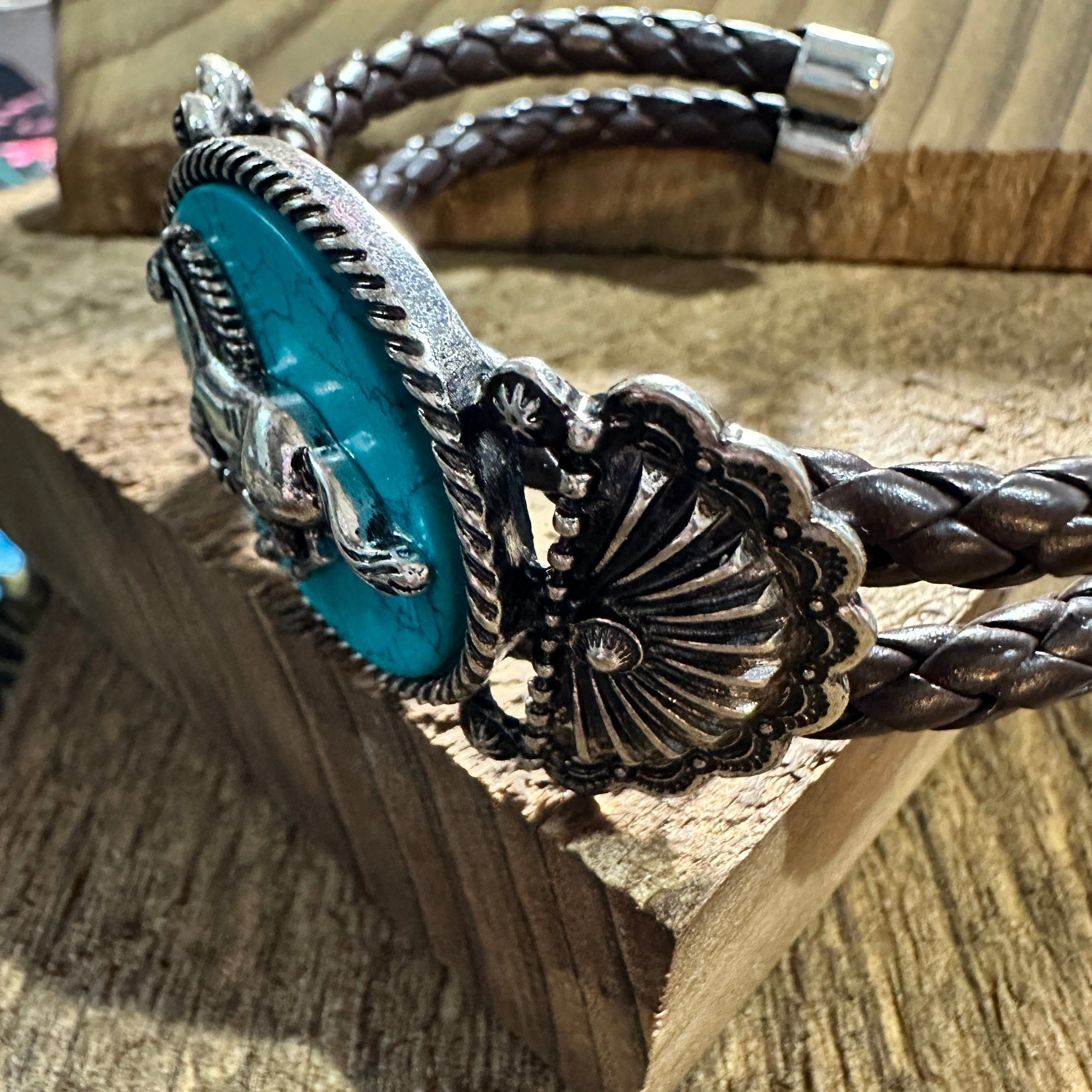 Other Horse Turquoise Stone Western Leather Open Bangle Bracelet Size ONE SIZE - 5 Thumbnail