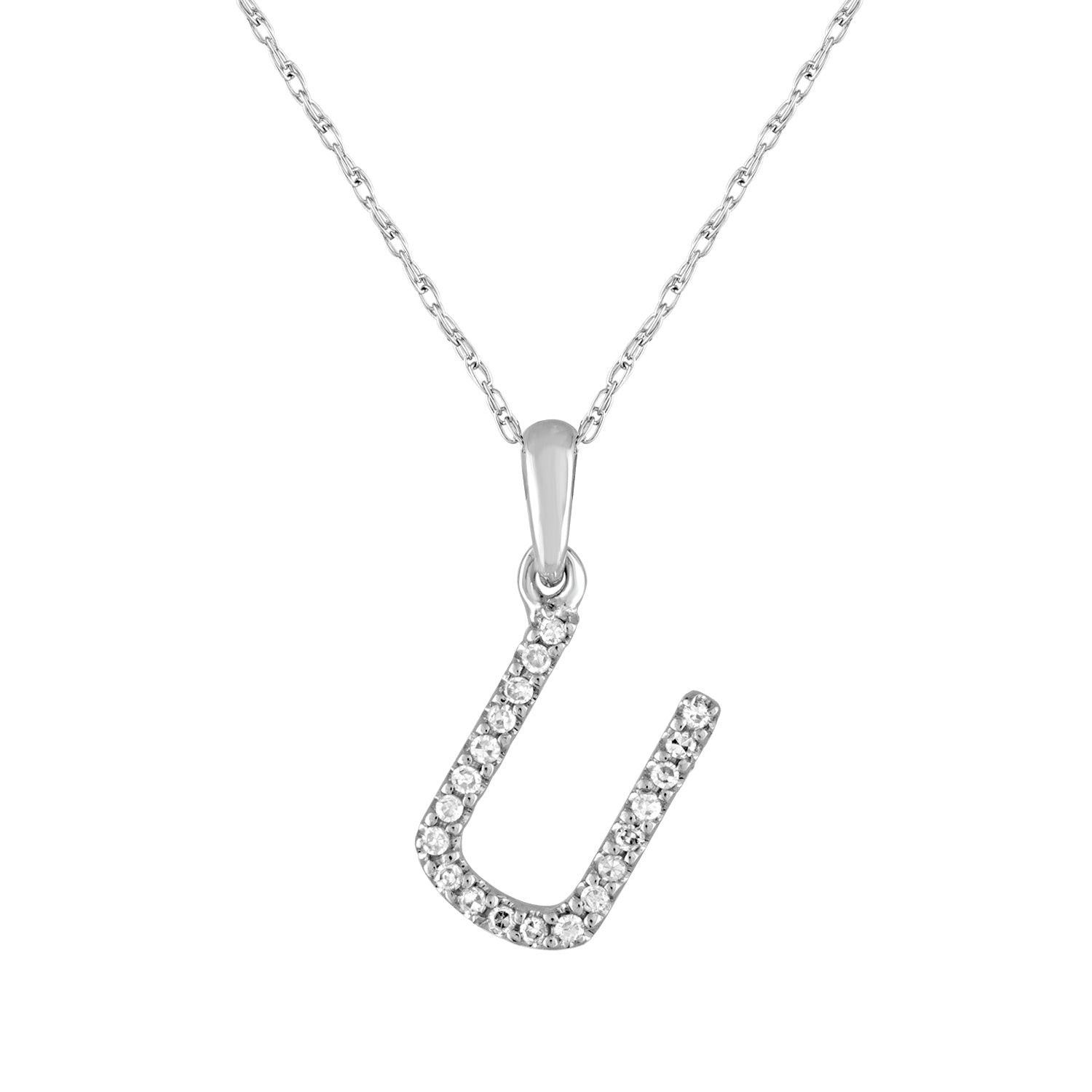 image of Tiffany Co 14K White Gold & Diamond Initial Necklace- U, Women's