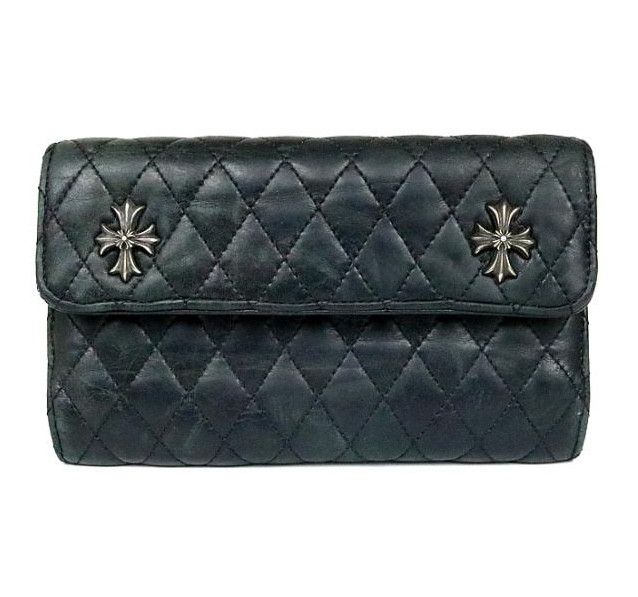 image of Chrome Hearts 4 Quilted Wave Wallet in Black, Men's