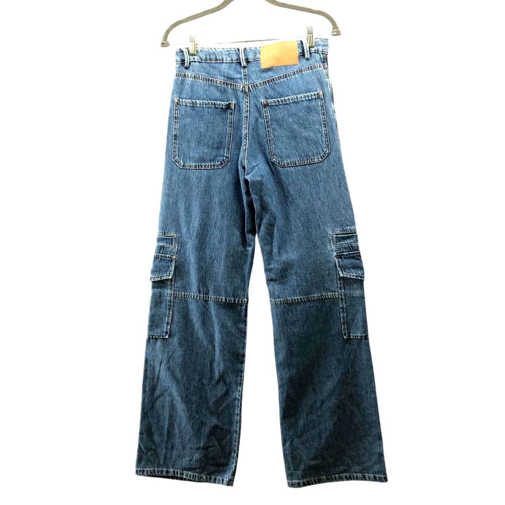 Zara Zara Baggy Cargo Jeans Womens 2 High Rise Wide-Leg Cotton Denim Blue Size 26" / US 2 / IT 38 - 2 Thumbnail