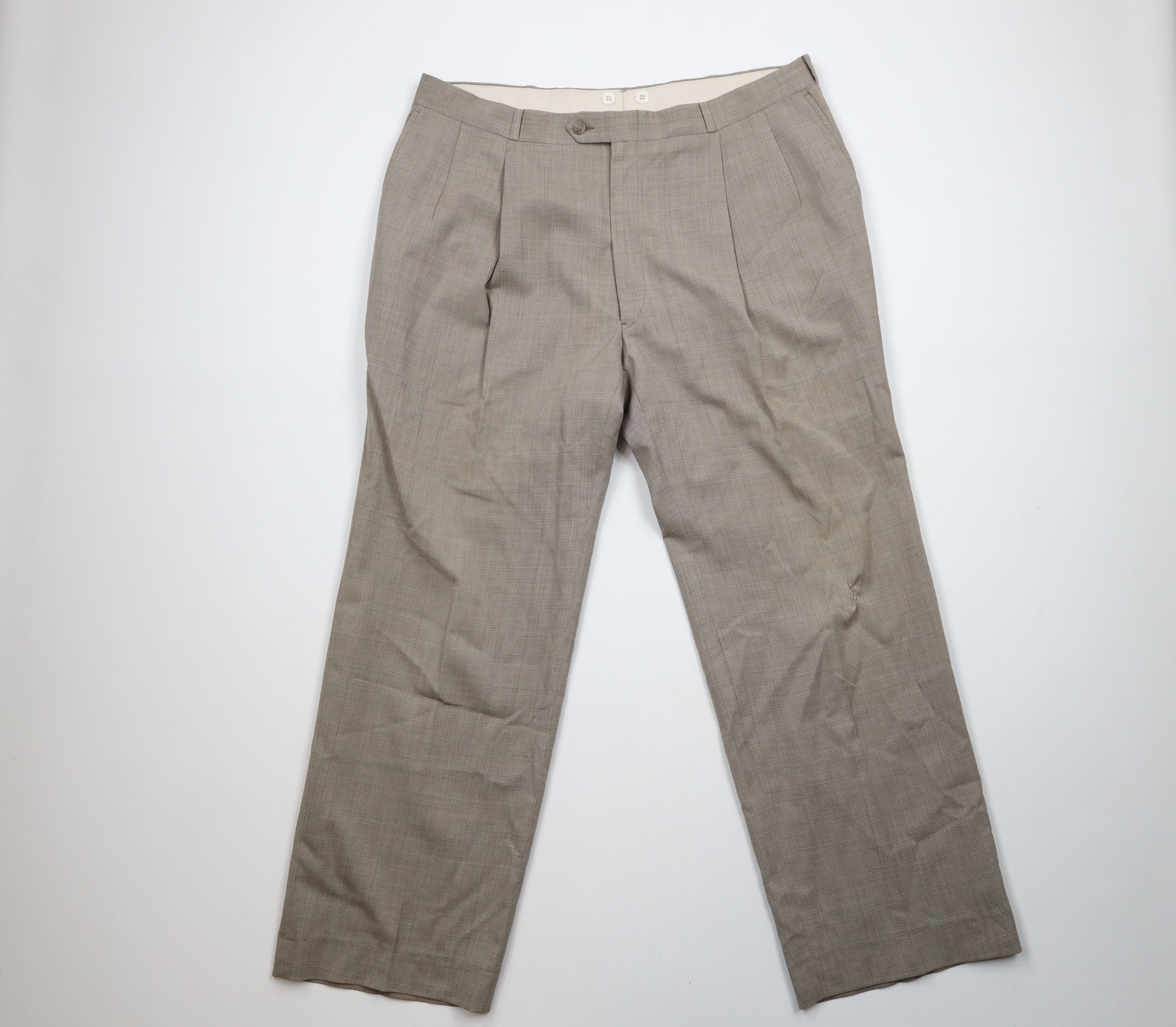 Vintage Vintage 90s Streetwear Wool Knit Wide Leg Chino Pants Plaid Size US 38 / EU 54 - 1 Thumbnail