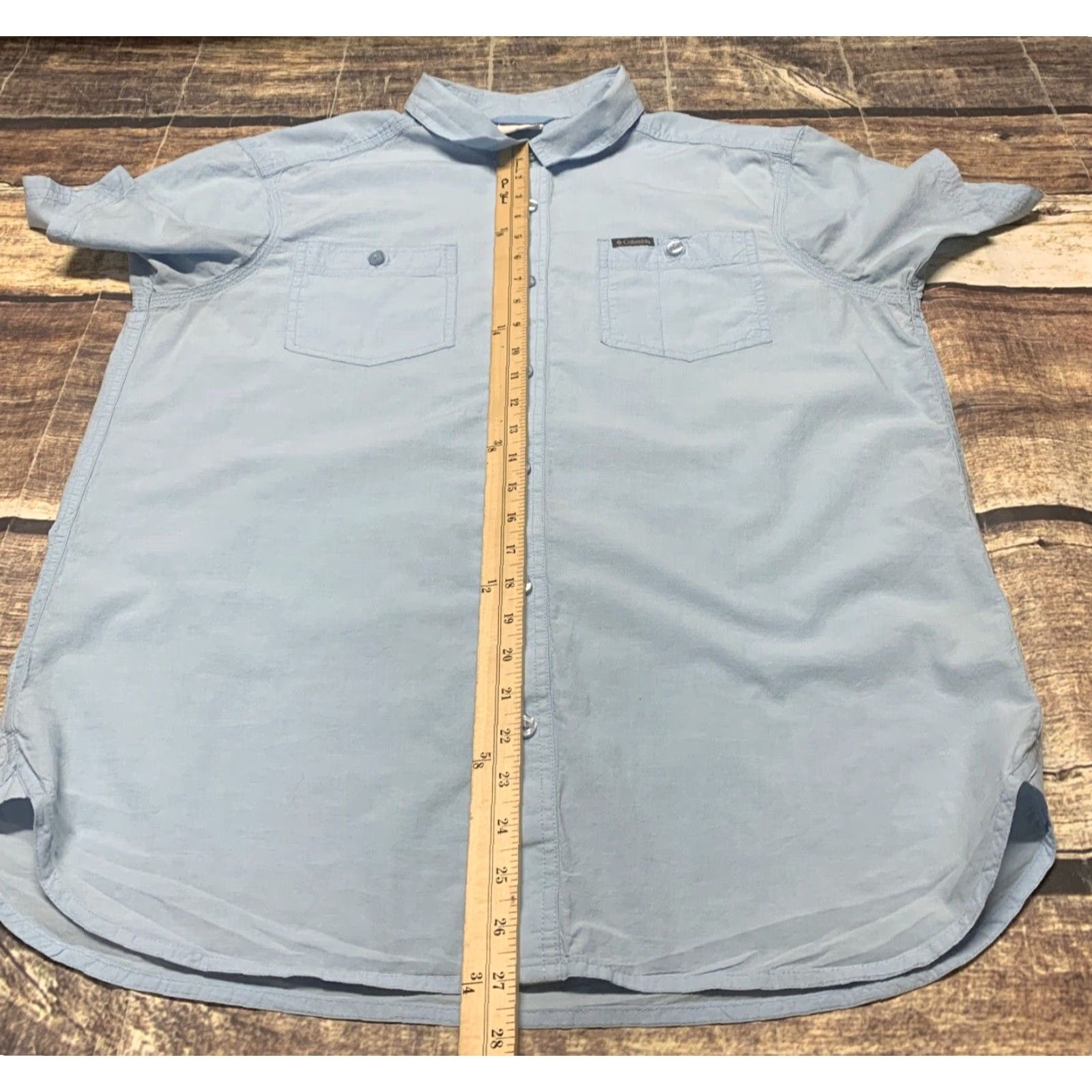 Vintage Columbia Mens Button-Down Short Sleeve Shirt L Blue Solid Cotton Regular Size Large Size US 33 - 6 Thumbnail