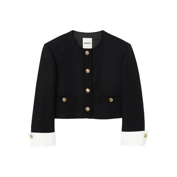 Sandro Sandro Black Round Neck Jacket 0079 Size M / US 6-8 / IT 42-44 - 1 Thumbnail