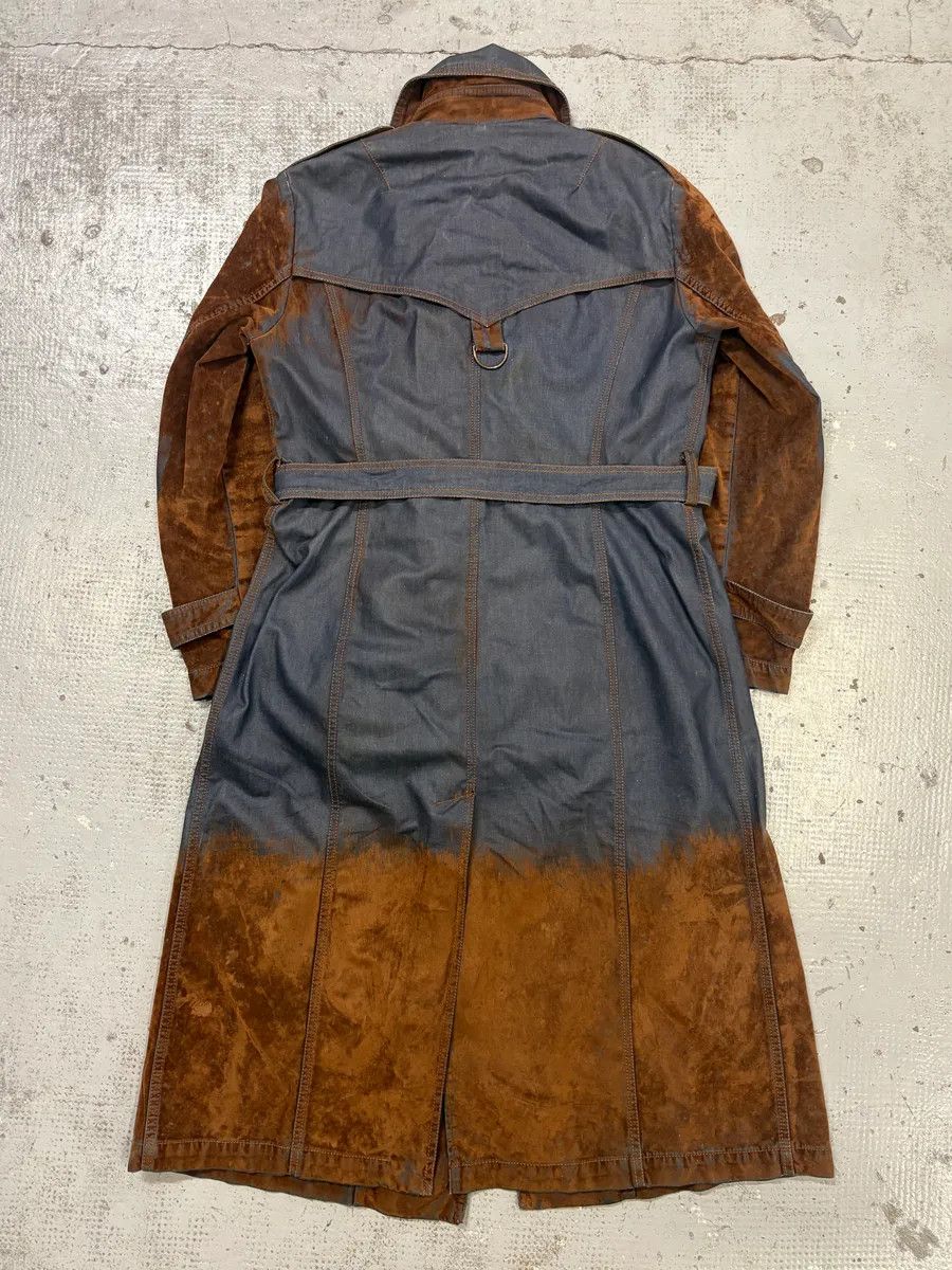 Vintage 2000s Plein Sud Brown Suede Waxed Denim Two-Tone Trench Coat Size M / US 6-8 / IT 42-44 - 5 Thumbnail