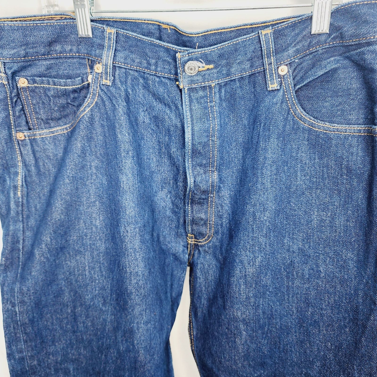 Levi's Levi's Dark Blue Button Fly 501 Straight Fit Denim Jeans Size US 38 / EU 54 - 7 Thumbnail
