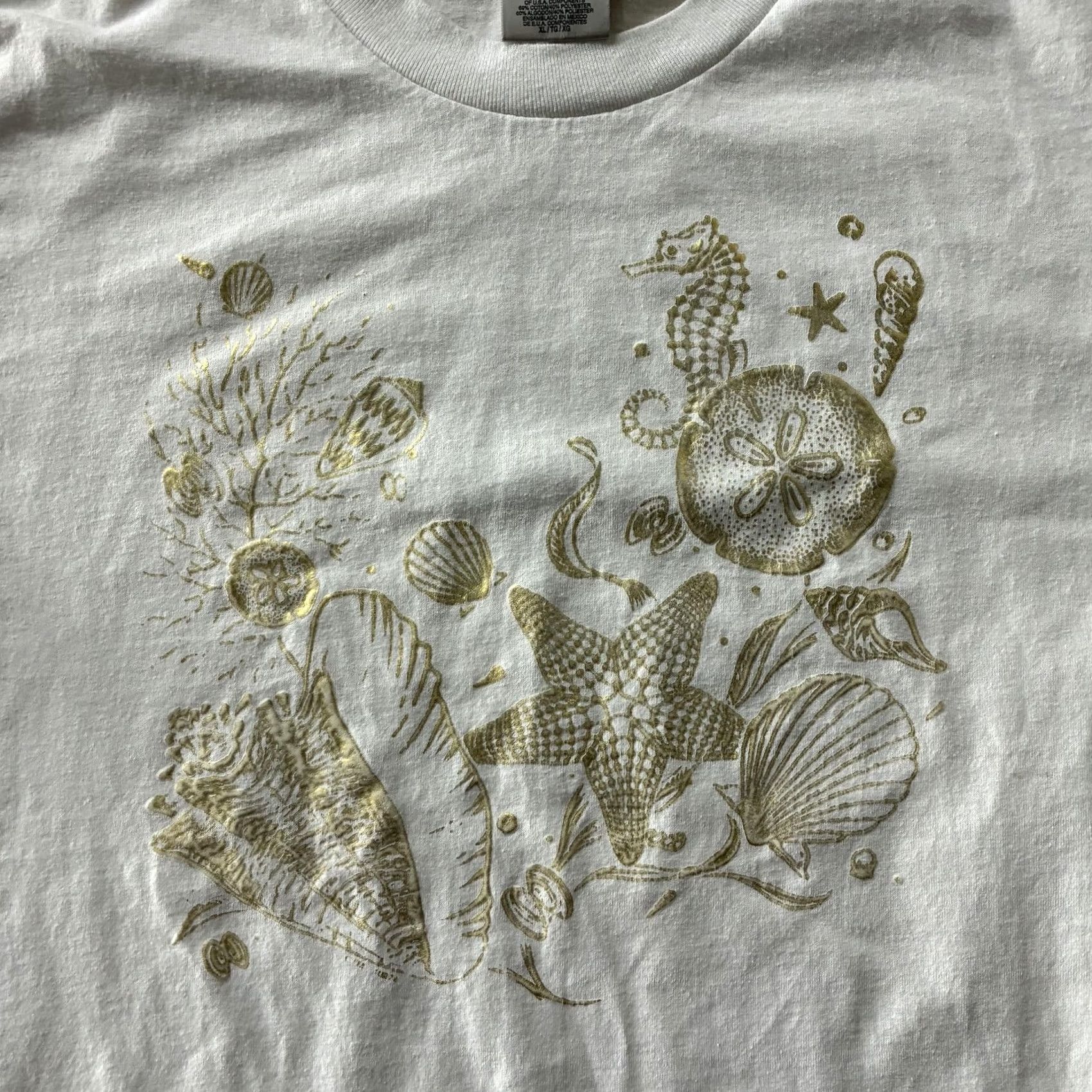 Vintage VINTAGE Oneita Shirt Mens XL White Seashell Seahorse Starfish Ocean Tee T-Shirt Size US XL / EU 56 / 4 - 3 Thumbnail